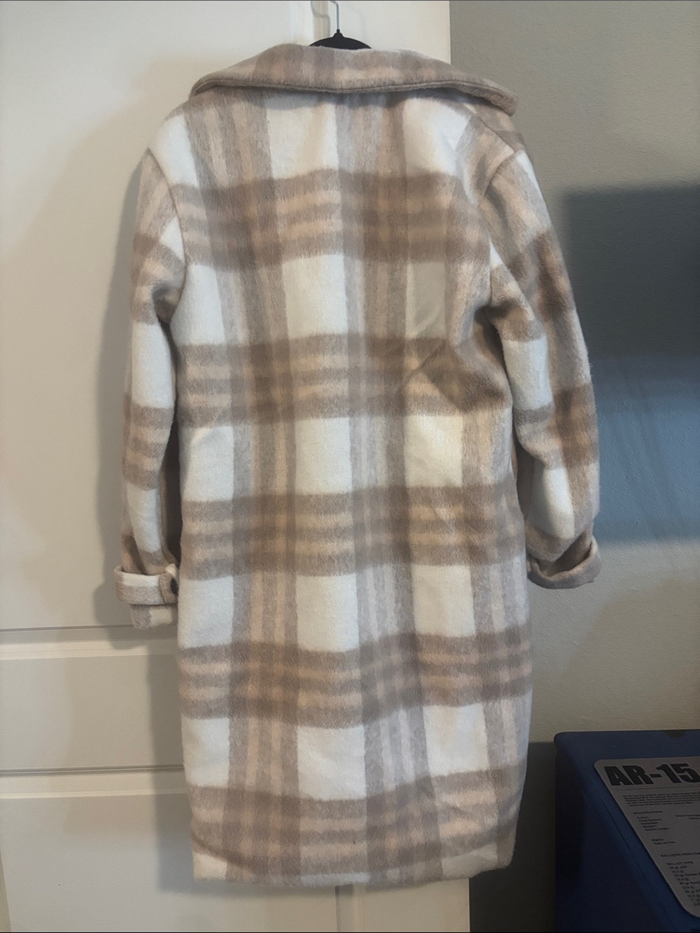 Haute Monde Cream and Taupe Plaid Coat